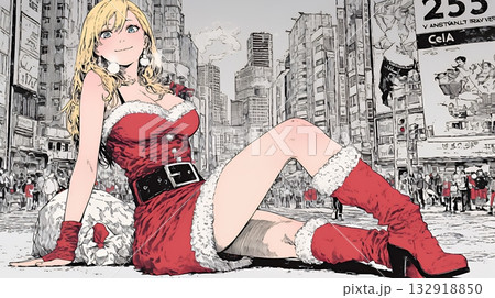 クリスマスファッションの若い女性