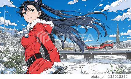 クリスマスファッションの若い女性