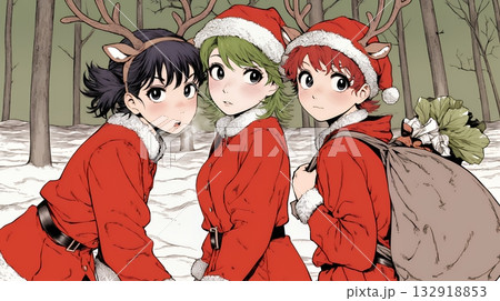 クリスマスファッションの若い女性