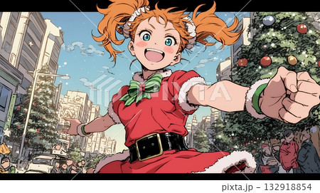 クリスマスファッションの若い女性