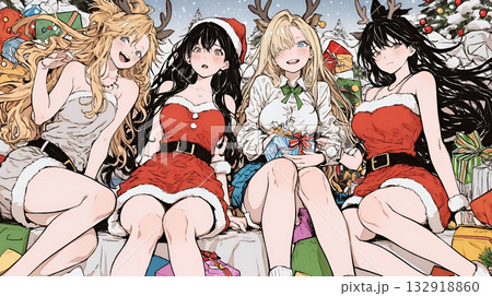 クリスマスファッションの若い女性