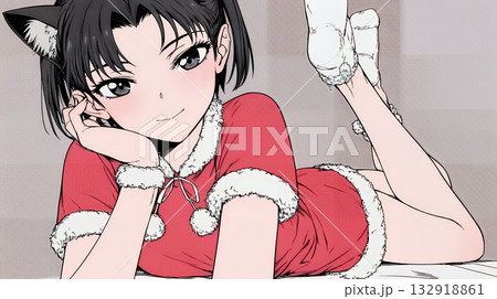 クリスマスファッションの若い女性