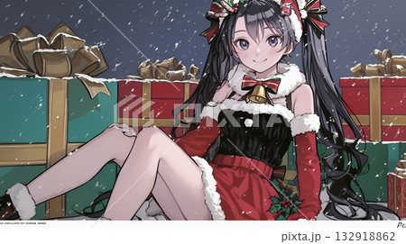 クリスマスファッションの若い女性