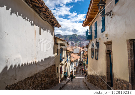 Charming Street in San Blas Neighborhood, Cusco, with Whitewashed Walls Charming Street in San Blas Neighborhood, Cusco, with Whitewashed Walls 132919238