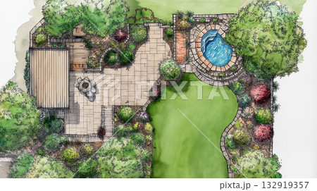 Beautiful garden landscape design plan with a...のイラスト素材 [132919357] - PIXTA