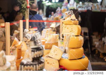 Various types of cheese street food in the city center at the Christmas market in Krakow, Poland. Various types of cheese street food in the city center at the Christmas market in Krakow, Poland. 132919448