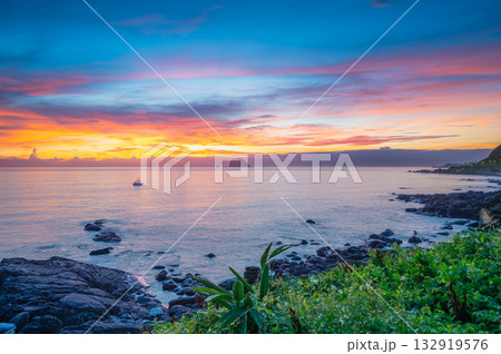 Waimushan Sunrise Keelung Island View Taiwan Vibrant Sea Sunset Dawn Time Lapse. Waimushan Sunrise Keelung Island View Taiwan Vibrant Sea Sunset Dawn Time Lapse. 132919576