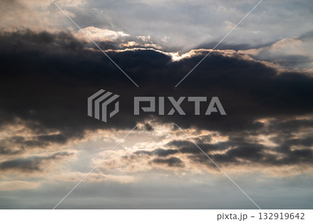 Sunset Light Piercing Clouds Over Shimen Coast in New Taipei Taiwan. Sunset Light Piercing Clouds Over Shimen Coast in New Taipei Taiwan. 132919642