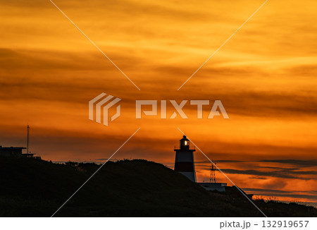 Dreamy Sunset with Lighthouse at Shimen, New Taipei. 132919657