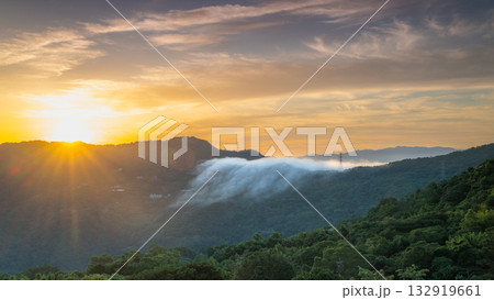 Sunrise Over Xindian New Taipei City Taiwan with Sea of Clouds. Sunrise Over Xindian New Taipei City Taiwan with Sea of Clouds. 132919661