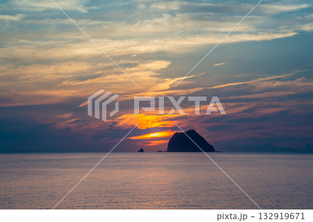 Mysterious Sunrise Over Keelung Islets at Waishuangxi, Taiwan. Mysterious Sunrise Over Keelung Islets at Waishuangxi, Taiwan. 132919671