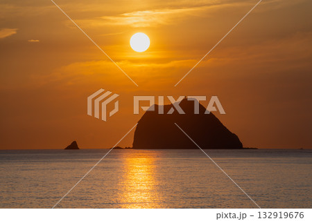 Sunrise over Keelung Islet and Waishuangxi Beach Keelung Taiwan. 132919676