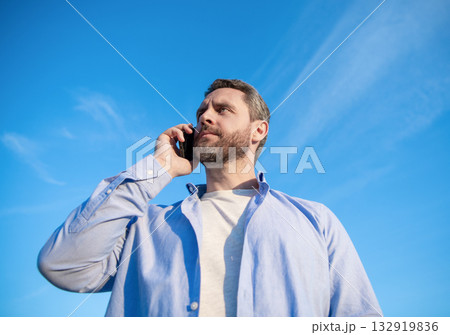 good signal. communication of man talk on phone. man talking on smartphone. man communication talk good signal. communication of man talk on phone. man talking on smartphone. man communication talk 132919836