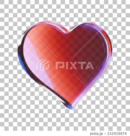3D glass heart icon with refraction and holographic effect isolated on dark background. Neon transparent heart with overlay dispersion light, rainbow gradient. 3d vector morphism. 3D glass heart icon with refraction and holographic effect isolated on dark background. Neon transparent heart with overlay dispersion light, rainbow gradient. 3d vector morphism. 132919874