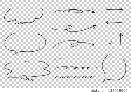 Hand drawn line and speech bubble arrow set 132919903
