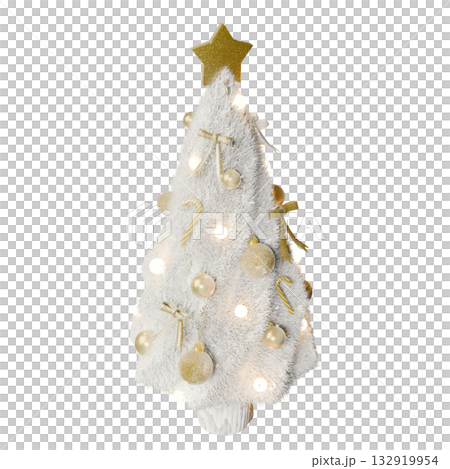 白色聖誕樹，附彩燈 - 透明背景 132919954