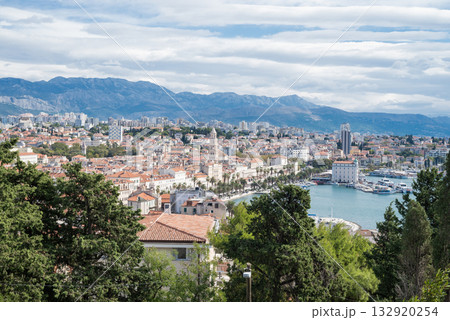 Beautiful view of the Adriatic Sea in Split, Croatia, from the vidilica mountain park, Marijan Park Viewpoint. Beautiful view of the Adriatic Sea in Split, Croatia, from the vidilica mountain park, Marijan Park Viewpoint. 132920254