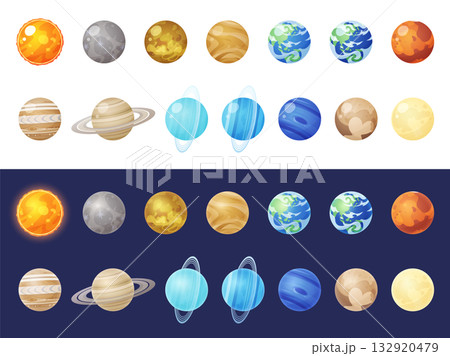立体的な太陽系の惑星のイラスト素材セット 立体的な太陽系の惑星のイラスト素材セット 132920479