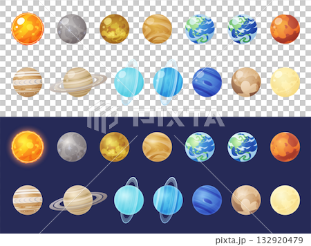 立体的な太陽系の惑星のイラスト素材セット 立体的な太陽系の惑星のイラスト素材セット 132920479