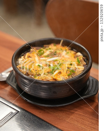 Korean traditional food. Spicy Beef and Vegetable Soup : yukgaejang 132920659