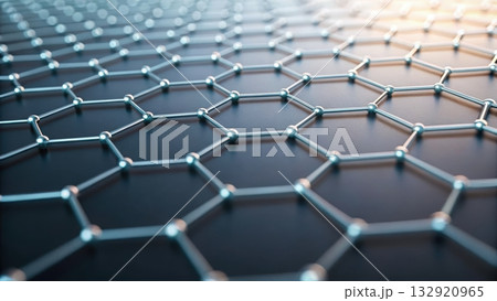 Abstract network of interconnected hexagons forming a complex molecular structure and design 132920965