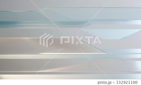 Wall with clock surrounded by geometric semi transparent layers creating an impenetrable barrier 132921100