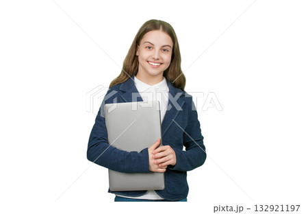 Teen girl student using laptop for education. Webinar and online lesson. Knowledge and education. School girl get knowledge. School student. Online education. Back to school. Students life Teen girl student using laptop for education. Webinar and online lesson. Knowledge and education. School girl get knowledge. School student. Online education. Back to school. Students life 132921197