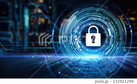 Futuristic security lock in a high-tech cityscape protecting digital transactions with encryption nodes Futuristic security lock in a high-tech cityscape protecting digital transactions with encryption nodes 132921299