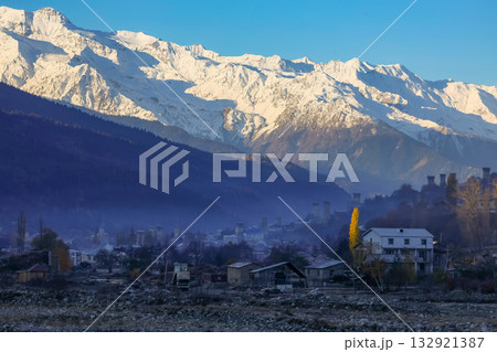 Mestia town in mountains landscape. Mestia, Georgia. Mestia town in mountains landscape. Mestia, Georgia. 132921387
