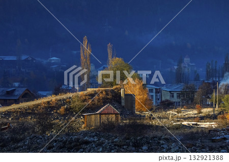 Mestia town in mountains landscape. Mestia, Georgia Mestia town in mountains landscape. Mestia, Georgia 132921388