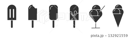 set of black silhouette ice cream line icons	 132921559