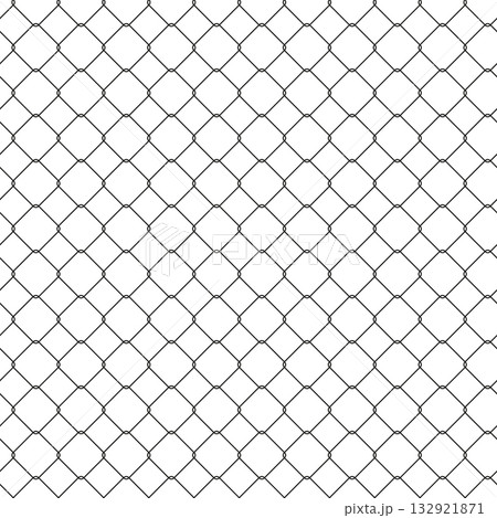 Steel fence wire chain link seamless pattern, simple grid background. Prison wire mesh, fishnet texture. Basketball hoop net. Pattern for soccer, football, hockey gates. Metal rhombus flat lattice. 132921871