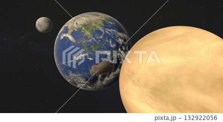 Artistic rendering of Earth, Moon, and Venus in space 132922056