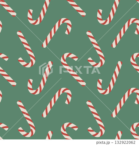 seamless christmas candy cane pattern, cute festive peppermint background, holiday sweet illustration 132922062