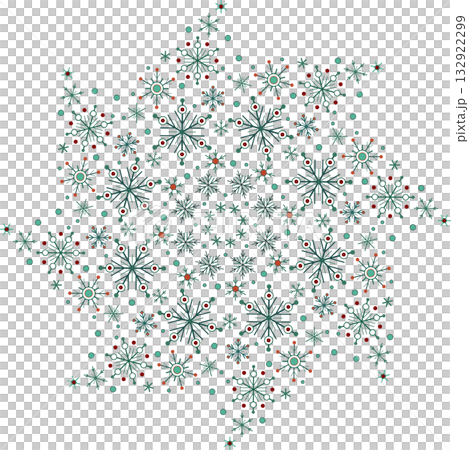 Winter round ornament of graceful snowflakes. Green snowflakes on white background. Winter mandala ornament illustration Winter round ornament of graceful snowflakes. Green snowflakes on white background. Winter mandala ornament illustration 132922299