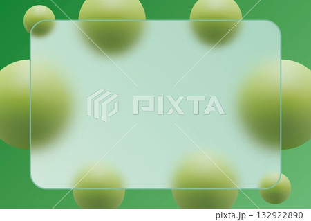 Bright green background with lime spheres surrounding a transparent frosted glass frame. Eps 10 132922890