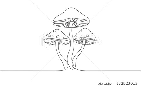 Mushroom illustration in continuous line drawing style. isolated on white background 132923013