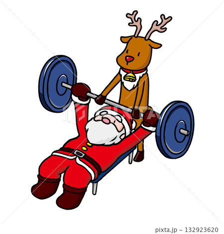 クリスマスに向けて、トナカイとトレーニングをするサンタクロース クリスマスに向けて、トナカイとトレーニングをするサンタクロース 132923620