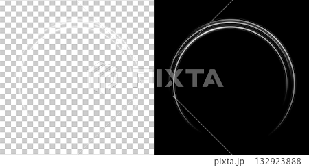 透明和黑色背景上的白色三重發光弧形環 132923888