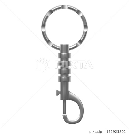 Realistic metal carabiner with ring, lobster clasp, vector silver carabiner for keychain, steel keyholder keys, pendant 132923892
