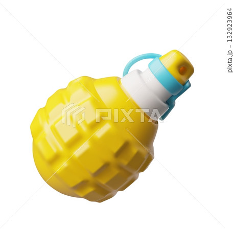3D cartoon round grenade, yellow, weapon, ammunition, toy. 132923964