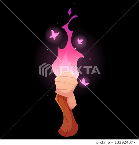 A magic torch with a wooden handle, a pink...のイラスト素材 [132924077] - PIXTA