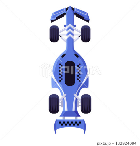 Blue racing car icon, top view. Sports vehicle. Racing, speed, Formula 1, competition. 132924094