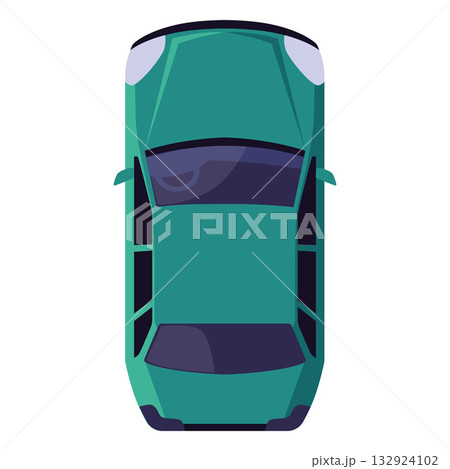 Green car icon, top view. Transportation. For diagrams, parking lots, and maps. 132924102