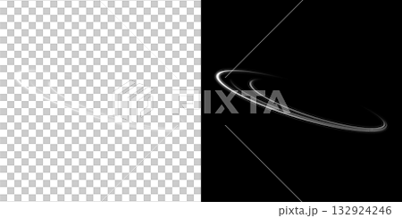 White luminous arc ring with depth on transparent and black backgrounds 132924246