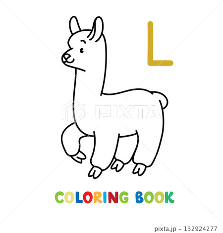 Funny lama. Animals coloring book for kids. ABC 132924277