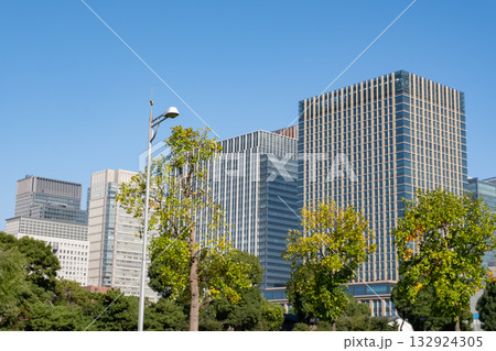 都内内堀通りから見た丸ノ内の高層ビル群の風景 132924305