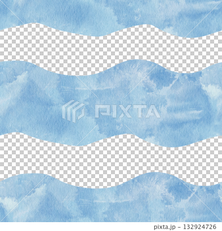 Abstract watercolor seamless pattern with blue waves. Marine theme, air, water. White background, for packaging, wallpaper, printing 132924726