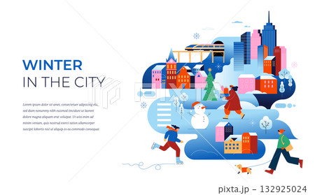 Winter in the city colorful geometric Christmas background. Winter in the city colorful geometric Christmas background. 132925024