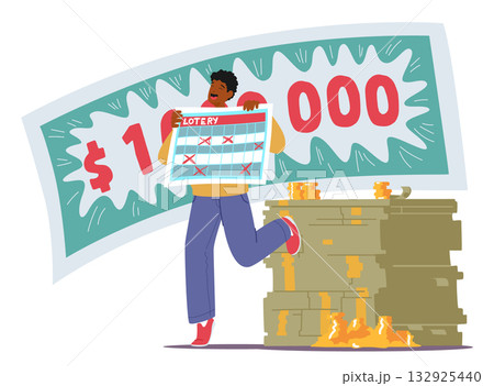 Joyful man lottery winner celebrating sudden financial spontaneous wealth and money prize win 132925440